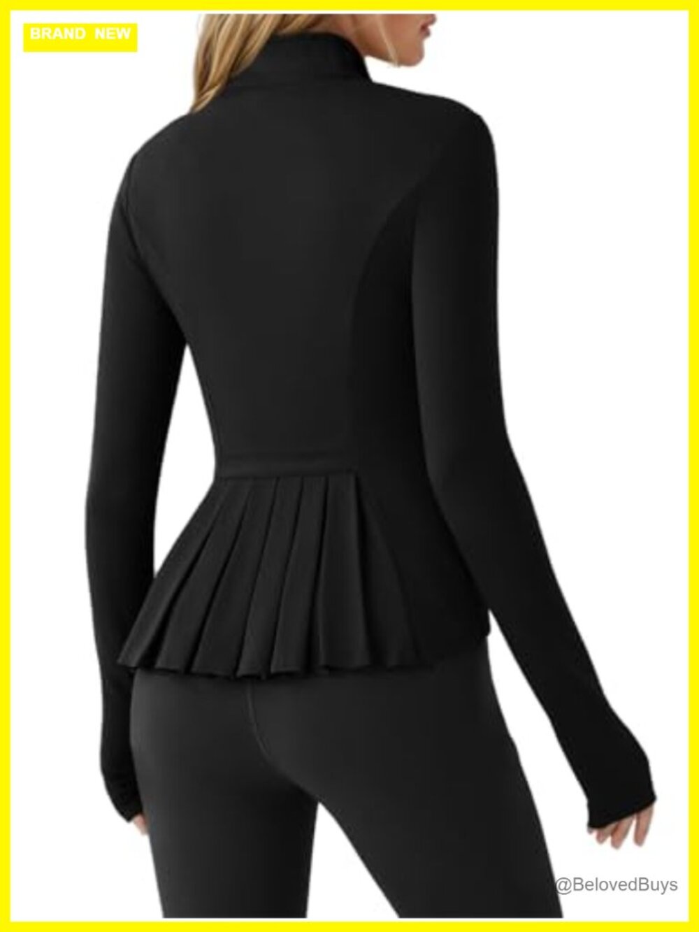 Women's Zip Up Workout Jacket Pleated Lightweight Thumb Hole Pockets